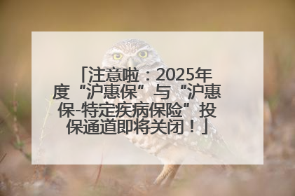 注意啦：2025年度“沪惠保”与“沪惠保-特定疾病保险”投保通道即将关闭！