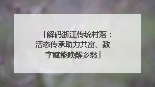 解码浙江传统村落：活态传承助力共富、数字赋能唤醒乡愁